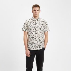 Men's Casual Floral Button-Down Shirt - Cream and Black